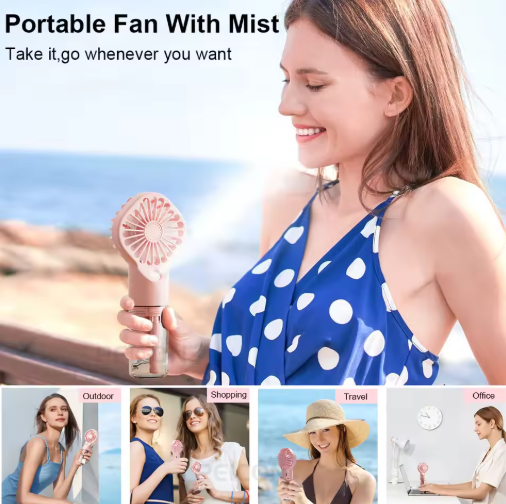 Portable Humidifier Fan Handheld Mist Fan Portable USB Mini Handheld Fan with Water Humidifier Rechargeable Mini USB Hand Fans