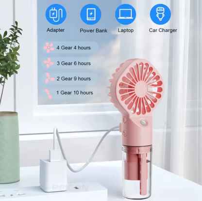 Portable Humidifier Fan Handheld Mist Fan Portable USB Mini Handheld Fan with Water Humidifier Rechargeable Mini USB Hand Fans